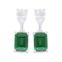 Sterling Silver 925 Earring Rhodium Plated Embedded With Emerald Zircon And White Zircon