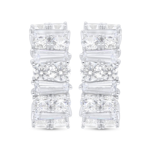 [EAR01WCZ00000C734] Sterling Silver 925 Earring Rhodium Plated Embedded With White Zircon