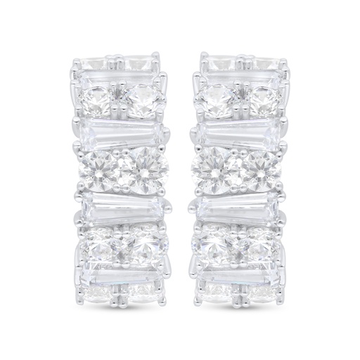 [EAR01WCZ00000C734] Sterling Silver 925 Earring Rhodium Plated Embedded With White Zircon