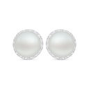 Sterling Silver 925 Earring Rhodium Plated Embedded With Natural White Pearl And White Zircon