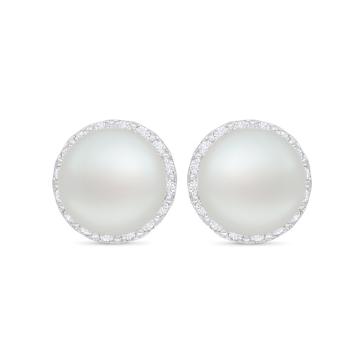 [EAR01FPR00WCZC751] Sterling Silver 925 Earring Rhodium Plated Embedded With Natural White Pearl And White Zircon