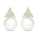 Sterling Silver 925 Earring Golden Plated Embedded With Natural White Pearl And White Zircon