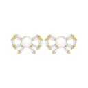 Sterling Silver 925 Earring Golden Plated Embedded With Natural White Pearl And White Zircon