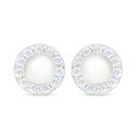 Sterling Silver 925 Earring Rhodium Plated Embedded With Natural White Pearl And White Zircon