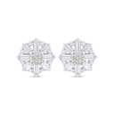 Sterling Silver 925 Earring Rhodium Plated Embedded With Yellow Diamond And White Zircon