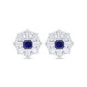 Sterling Silver 925 Earring Rhodium Plated Embedded With Sapphire Corundum And White Zircon