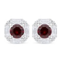 Sterling Silver 925 Earring Rhodium Plated Embedded With Ruby Corundum And White Zircon