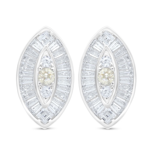 [EAR01CIT00WCZC791] Sterling Silver 925 Earring Rhodium Plated Embedded With Yellow Diamond And White Zircon
