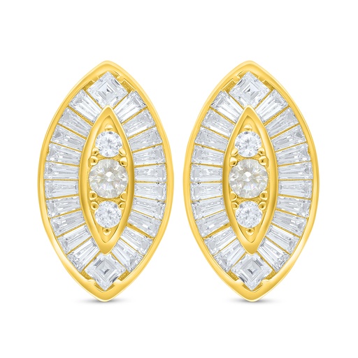 [EAR02CIT00WCZC791] Sterling Silver 925 Earring Golden Plated Embedded With Yellow Diamond And White Zircon