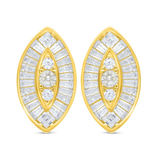[EAR02CIT00WCZC791] Sterling Silver 925 Earring Golden Plated Embedded With Yellow Diamond And White Zircon