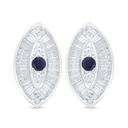 Sterling Silver 925 Earring Rhodium Plated Embedded With Sapphire Corundum And White Zircon