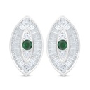 Sterling Silver 925 Earring Rhodium Plated Embedded With Emerald Zircon And White Zircon