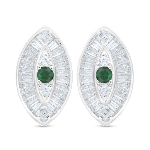 [EAR01EMR00WCZC791] Sterling Silver 925 Earring Rhodium Plated Embedded With Emerald Zircon And White Zircon