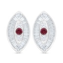 Sterling Silver 925 Earring Rhodium Plated Embedded With Ruby Corundum And White Zircon