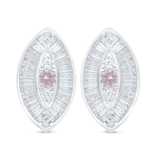 [EAR01PIK00WCZC791] Sterling Silver 925 Earring Rhodium Plated Embedded With Pink Zircon And White Zircon