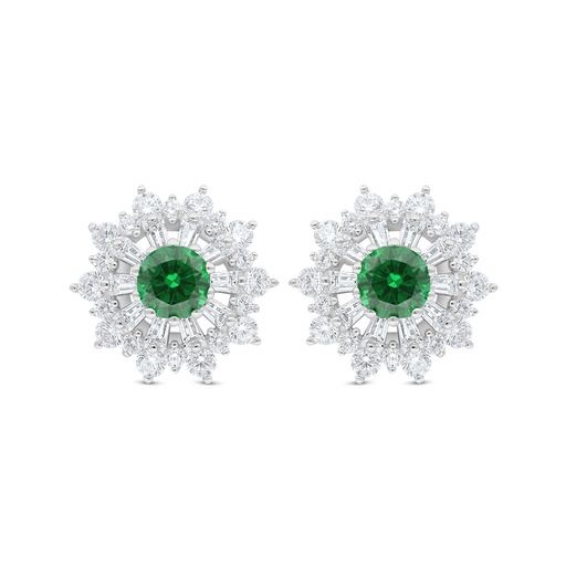 [EAR01EMR00WCZC799] Sterling Silver 925 Earring Rhodium Plated Embedded With Emerald Zircon And White Zircon