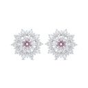 Sterling Silver 925 Earring Rhodium Plated Embedded With Pink Zircon And White Zircon