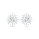 Sterling Silver 925 Earring Rhodium Plated Embedded With Yellow Diamond And White Zircon