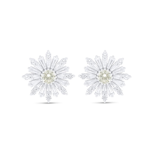 [EAR01CIT00WCZC803] Sterling Silver 925 Earring Rhodium Plated Embedded With Yellow Diamond And White Zircon