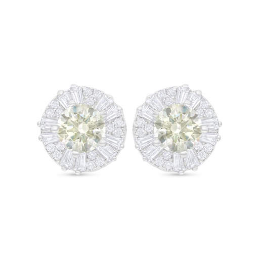 [EAR01CIT00WCZC804] Sterling Silver 925 Earring Rhodium Plated Embedded With Yellow Diamond And White Zircon