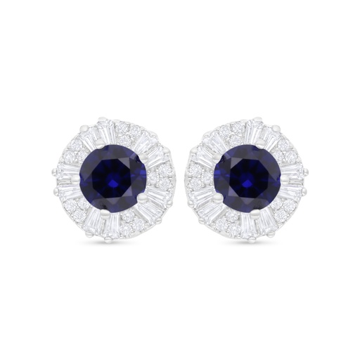 [EAR01SAP00WCZC804] Sterling Silver 925 Earring Rhodium Plated Embedded With Sapphire Corundum And White Zircon