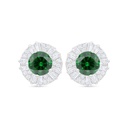 Sterling Silver 925 Earring Rhodium Plated Embedded With Emerald Zircon And White Zircon