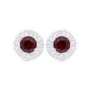 Sterling Silver 925 Earring Rhodium Plated Embedded With Ruby Corundum And White Zircon