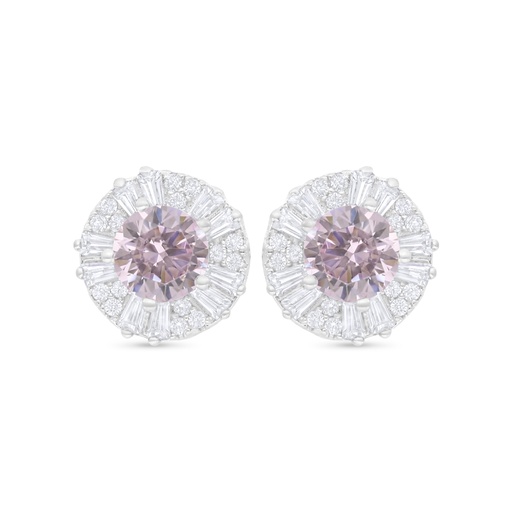 [EAR01PIK00WCZC804] Sterling Silver 925 Earring Rhodium Plated Embedded With Pink Zircon And White Zircon