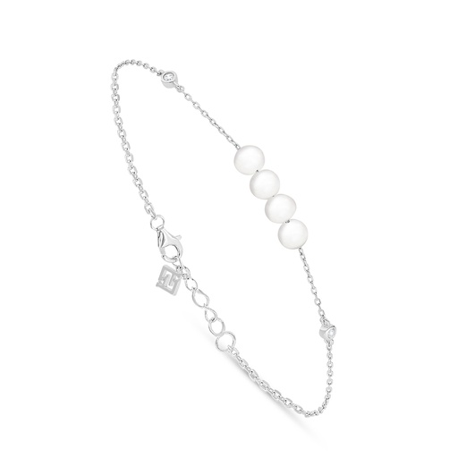 [BRC01FPR00WCZB394] Sterling Silver 925 Bracelet Rhodium Plated Embedded With Natural White Pearl And White Zircon 