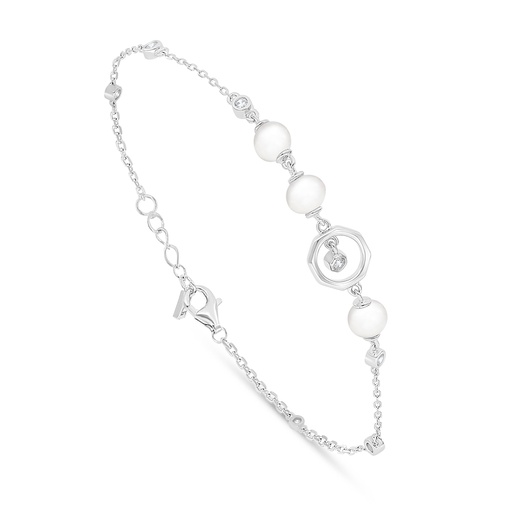 [BRC01FPR00WCZB401] Sterling Silver 925 Bracelet Rhodium Plated Embedded With Natural White Pearl And White Zircon 