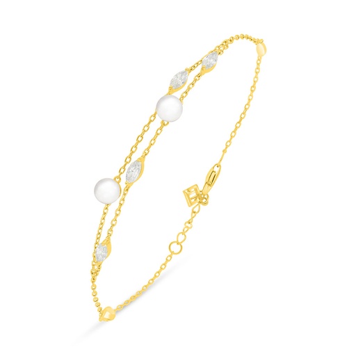 [BRC02FPR00WCZB408] Sterling Silver 925 Bracelet Golden Plated Embedded With Natural White Pearl And White Zircon 