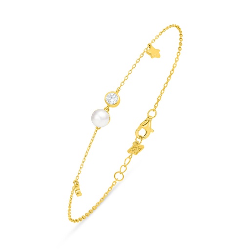 [BRC02FPR00WCZB399] Sterling Silver 925 Bracelet Golden Plated Embedded With Natural White Pearl And White Zircon