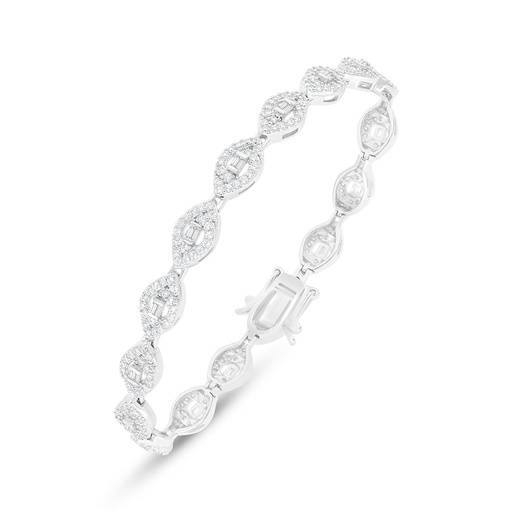 [BRC01WCZ00000B345] Sterling Silver 925 Bracelet Rhodium Plated Embedded With White Zircon