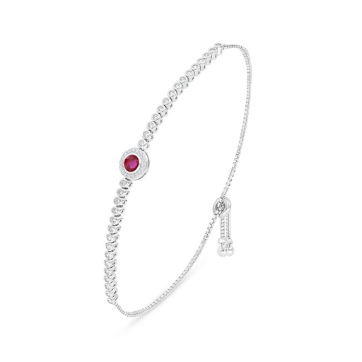 [BRC01RUB00WCZB215] Sterling Silver 925 Bracelet Rhodium Plated Embedded With Ruby Corundum And White Zircon