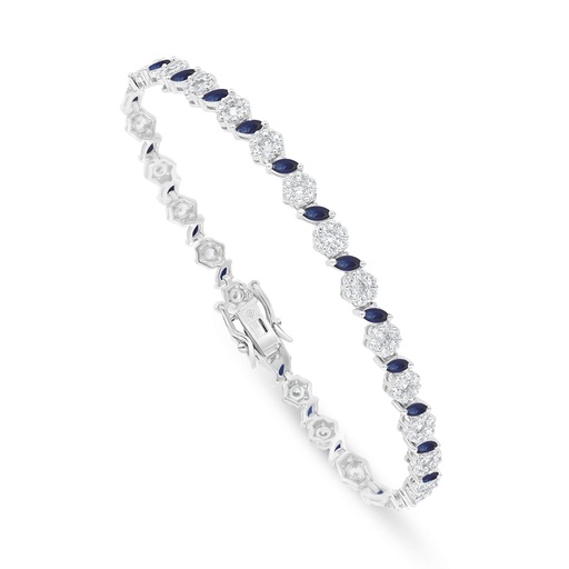 [BRC01SAP00WCZB338] Sterling Silver 925 Bracelet Rhodium Plated Embedded With Sapphire Corundum And White Zircon