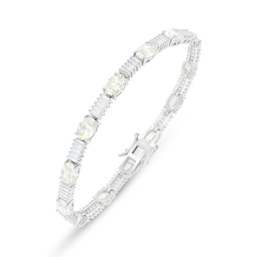 [BRC01CIT00WCZB256] Sterling Silver 925 Bracelet Rhodium Plated Embedded With Yellow Diamond And White Zircon