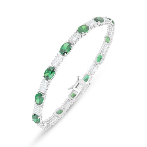 [BRC01EMR00WCZB256] Sterling Silver 925 Bracelet Rhodium Plated Embedded With Emerald Zircon And White Zircon