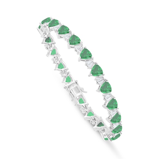 [BRC01EMR00WCZB257] Sterling Silver 925 Bracelet Rhodium Plated Embedded With Emerald Zircon And White Zircon