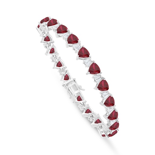 [BRC01RUB00WCZB257] Sterling Silver 925 Bracelet Rhodium Plated Embedded With Ruby Corundum And White Zircon