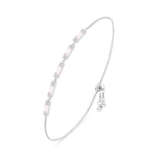 [BRC01PIK00WCZB212] Sterling Silver 925 Bracelet Rhodium Plated Embedded With Pink Zircon And White Zircon