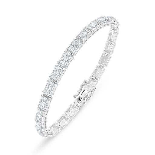 [BRC01WCZ00000B349] Sterling Silver 925 Bracelet Rhodium Plated Embedded With White Zircon