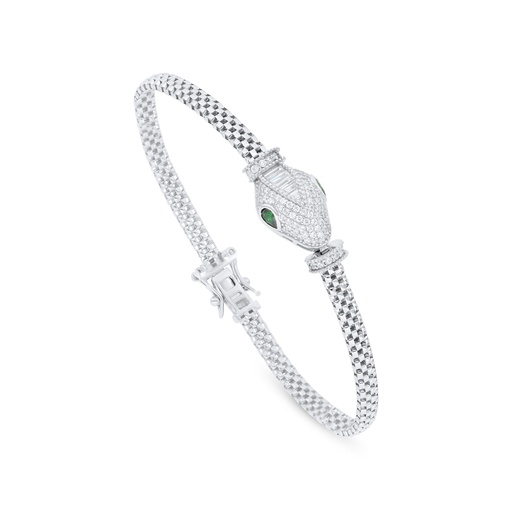 [BRC01EMR00WCZB364] Sterling Silver 925 Bracelet Rhodium Plated Embedded With Emerald Zircon And White Zircon