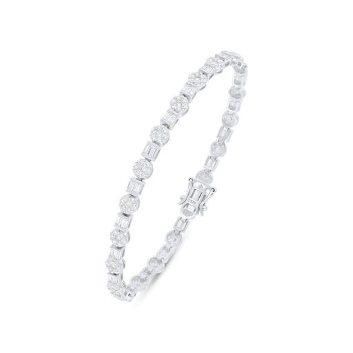 [BRC01WCZ00000B293] Sterling Silver 925 Bracelet Rhodium Plated Embedded With White Zircon