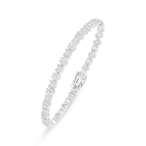 [BRC01WCZ00000B313] Sterling Silver 925 Bracelet Rhodium Plated Embedded With White Zircon