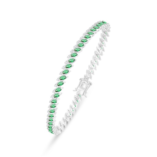 [BRC01EMR00WCZB343] Sterling Silver 925 Bracelet Rhodium Plated Embedded With Emerald Zircon And White Zircon