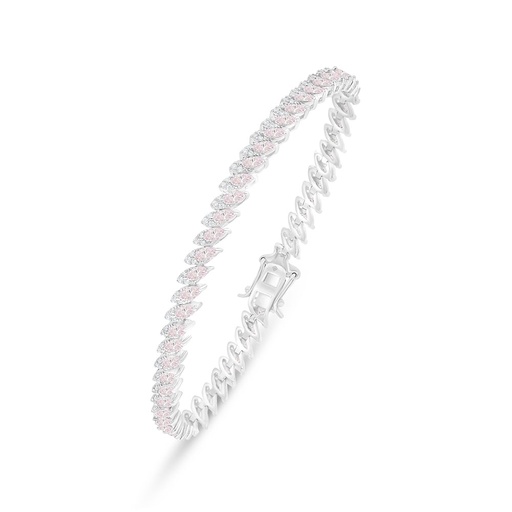 [BRC01PIK00WCZB343] Sterling Silver 925 Bracelet Rhodium Plated Embedded With Pink Zircon And White Zircon