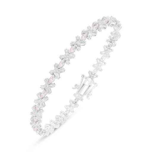 [BRC01PIK00WCZB289] Sterling Silver 925 Bracelet Rhodium Plated Embedded With Pink Zircon And White Zircon