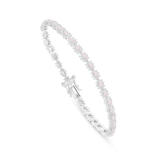 [BRC01PIK00WCZB331] Sterling Silver 925 Bracelet Rhodium Plated Embedded With Pink Zircon And White Zircon