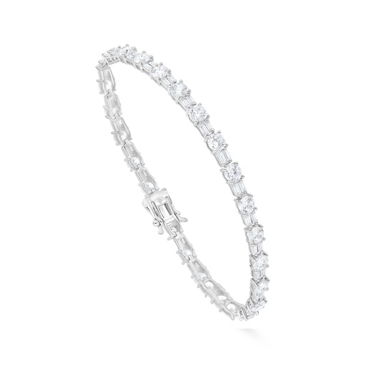 [BRC01WCZ00000B236] Sterling Silver 925 Bracelet Rhodium Plated Embedded With White Zircon