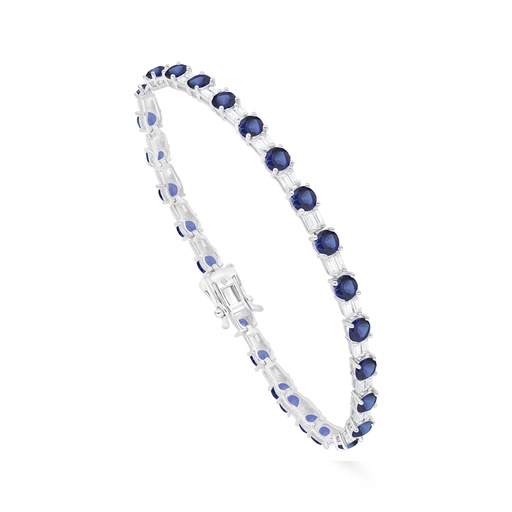 [BRC01SAP00WCZB236] Sterling Silver 925 Bracelet Rhodium Plated Embedded With Sapphire Corundum And White Zircon